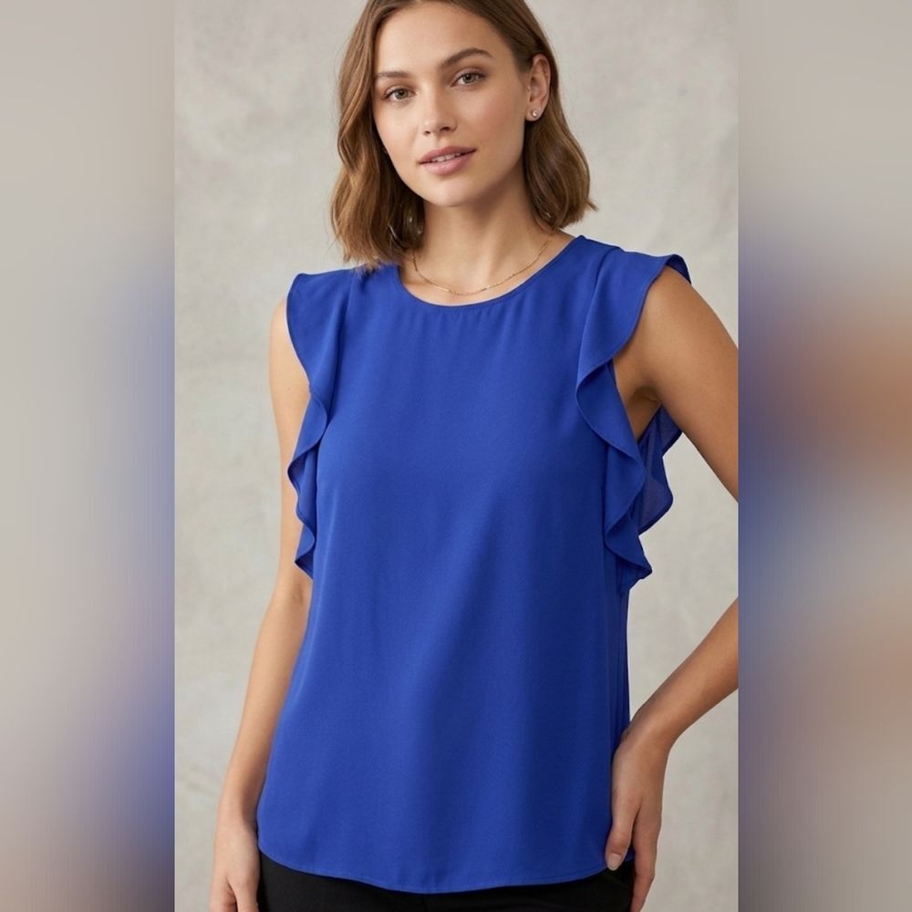 Juicy Couture Royal Blue Ruffle Sleeve Chiffon Blouse Shell Top XS